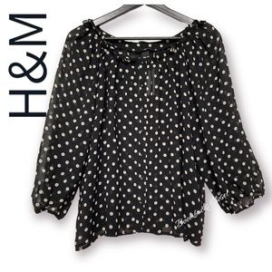 NWT H&M Polka Dots Blouse Button Closure Size 10 Black White